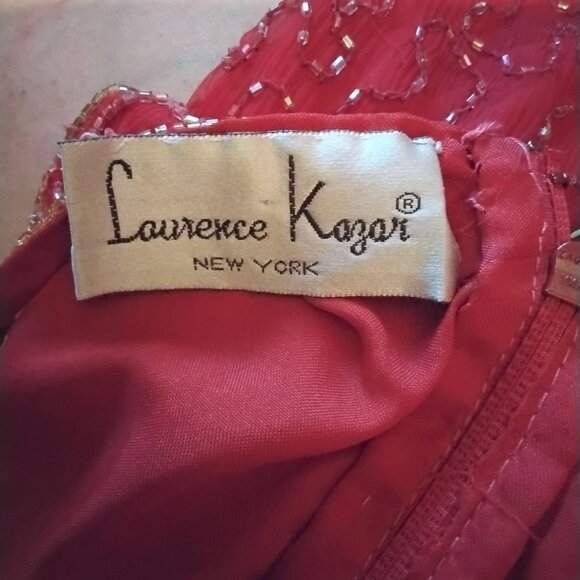 Laurence Kazar New York Red 100% Silk Sequins Hand Sewn Gown Dress Size PS - Picture 1 of 4